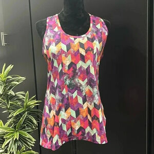 Lukka Athletic Racerback, geometric multicolor print,scoop neck,tank top